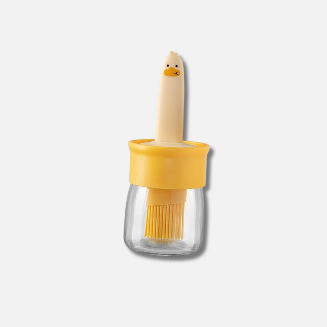 a yellow toothbrush holder with a yellow toothbrush in it