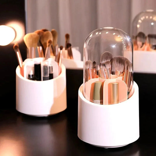 360° Rotating Makeup Brush Holder with Lid